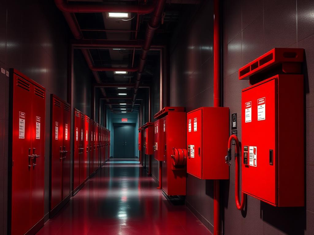 Abrigos de hidrante em corredor industrial