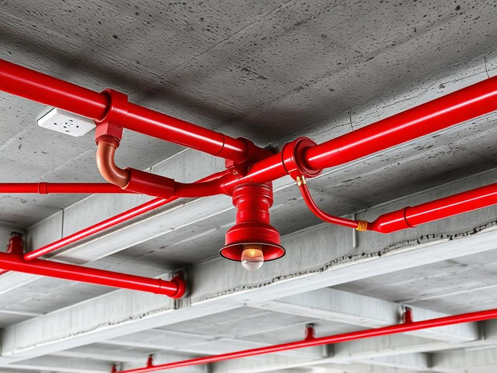 Rede de sprinklers em teto de concreto